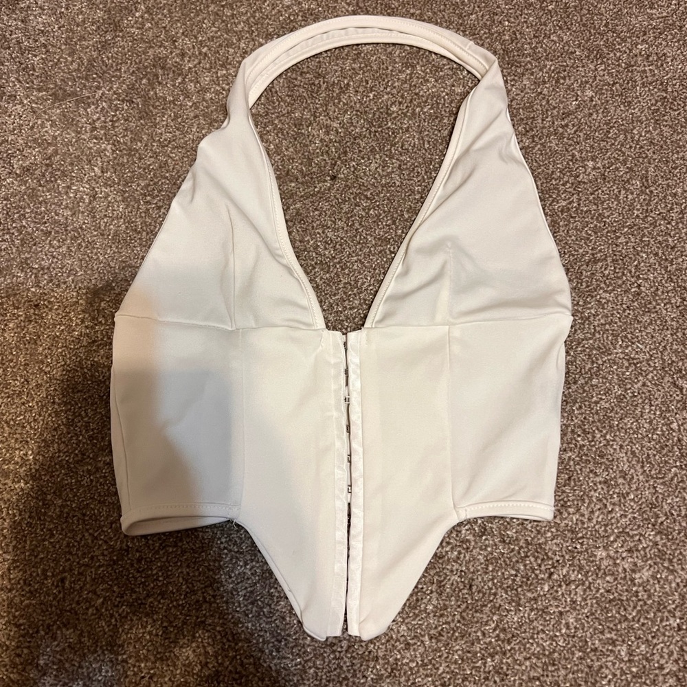 White Halter Neck  One Piece
